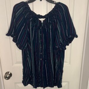 EUC Terra & Sky Navy and Multicolor Striped Blouse